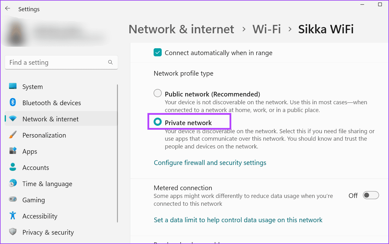 Change-Network-Connection-Type-5 أفضل 8 طرق لإصلاح عدم عمل المشاركة القريبة Nearby Sharing على Windows 11