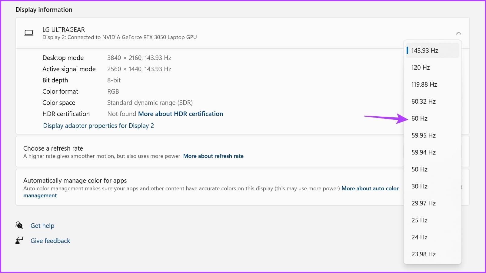 Choose-a-refresh-rate-option-1 أفضل 6 طرق لإصلاح ظهور الشاشة السوداء عند الضغط على Alt + Tab في Windows