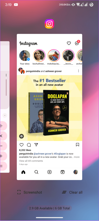 Clear-Instagram-from-recents 9 طرق سهلة لإصلاح عدم ظهور Instagram في آخر نشاط