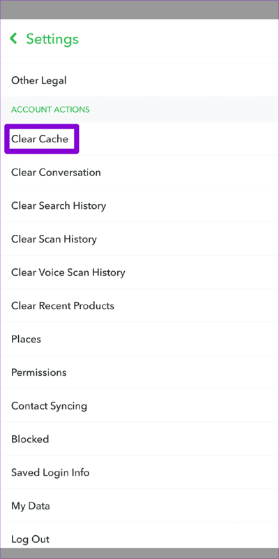 Clear-Snapchat-Cache-Data-2-512x1024-1 أهم 7 إصلاحات لعدم السماح بتصدير لقطات Snaps على Snapchat إلى الهاتف