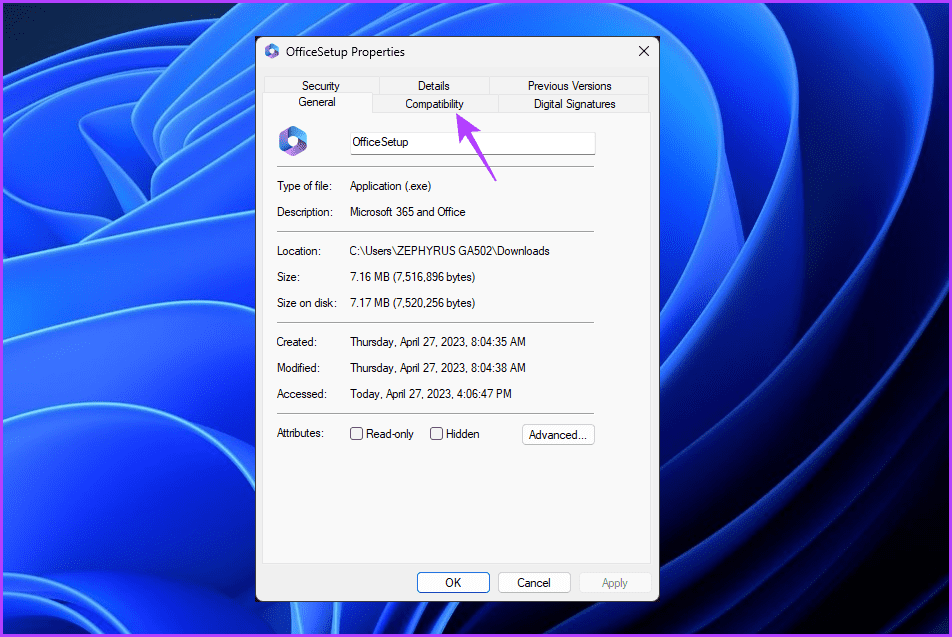 Compatiblity-tab أفضل 7 طرق لإصلاح مشكلة Microsoft Office عالق عند تجهيز الأشياء في Windows 11