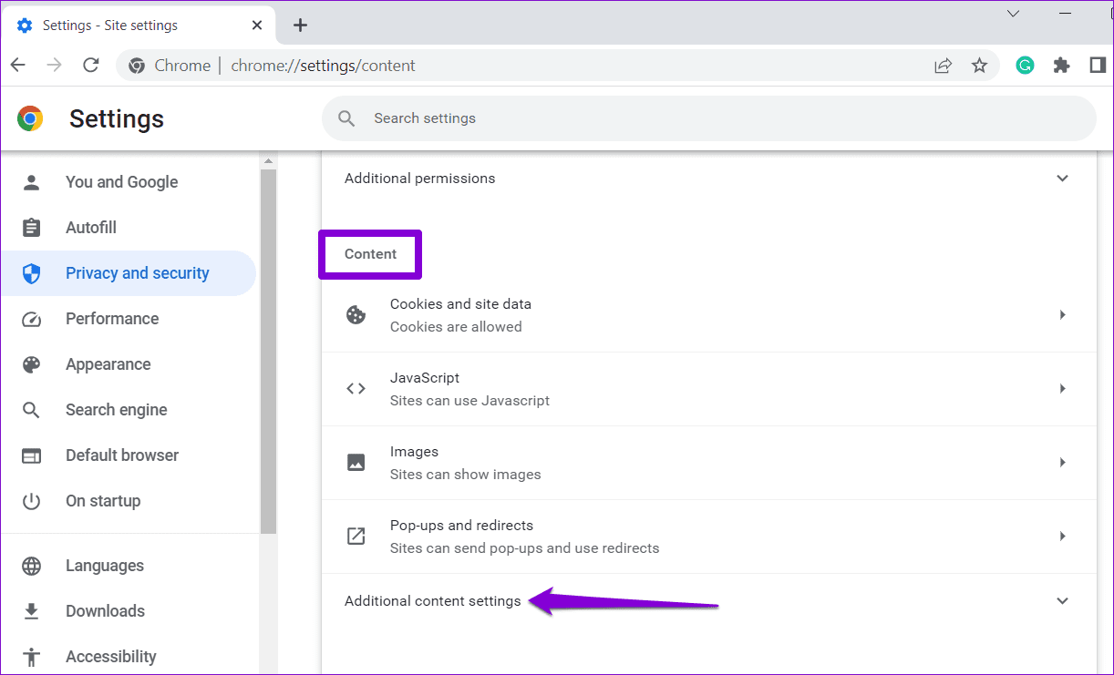 Content-Settings-in-Google-Chrome كيفية تغيير إعدادات التكبير في Google Chrome