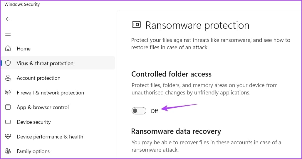Controlled-folder-access-toggle-1 أفضل 5 طرق للإصلاح مشكلة تسجيل الدخول إلى OneDrive على Windows 11