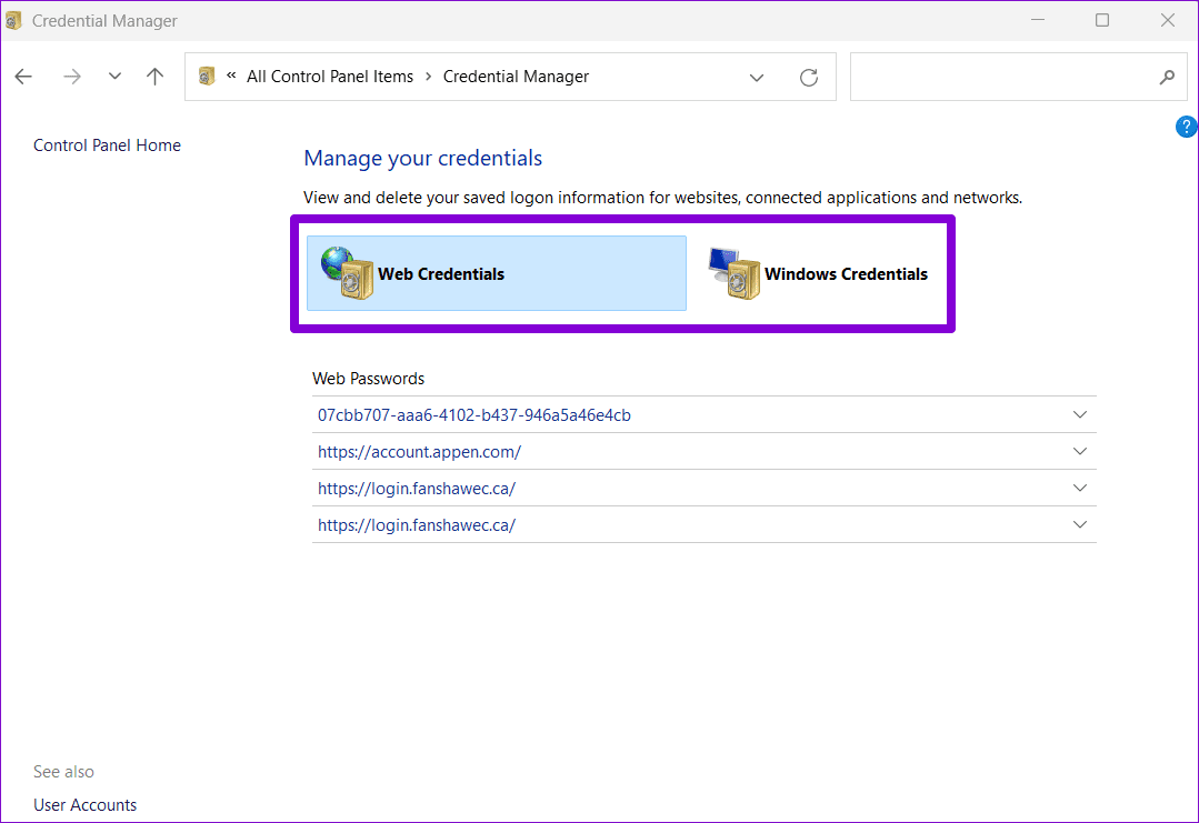 Credential-Manager-on-Windows-1 كيفية الوصول إلى إدارة بيانات الاعتماد واستخدامه على Windows 10 و Windows 11