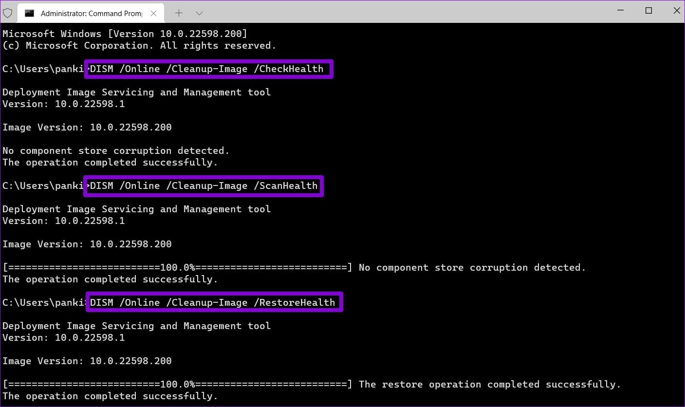 DISM-Scan-on-Windows-11-8 أفضل 8 إصلاحات لخطأ لن يعمل هذا التطبيق على جهازك في Microsoft Store