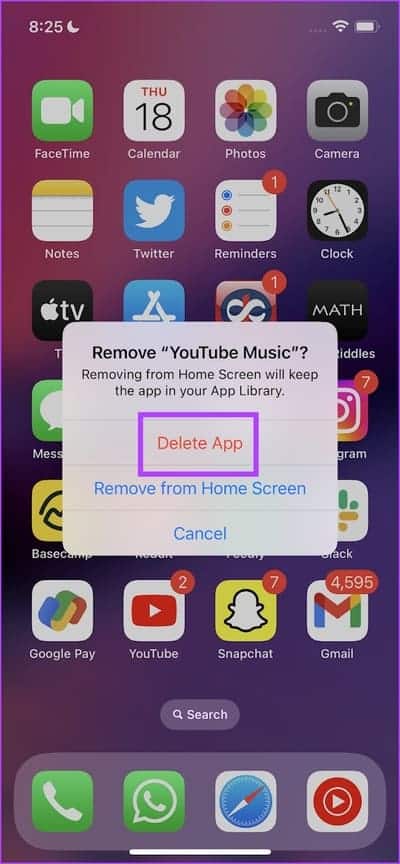 Delete-App-9 10 طرق لإصلاح عدم عمل تطبيق YouTube Music في الخلفية