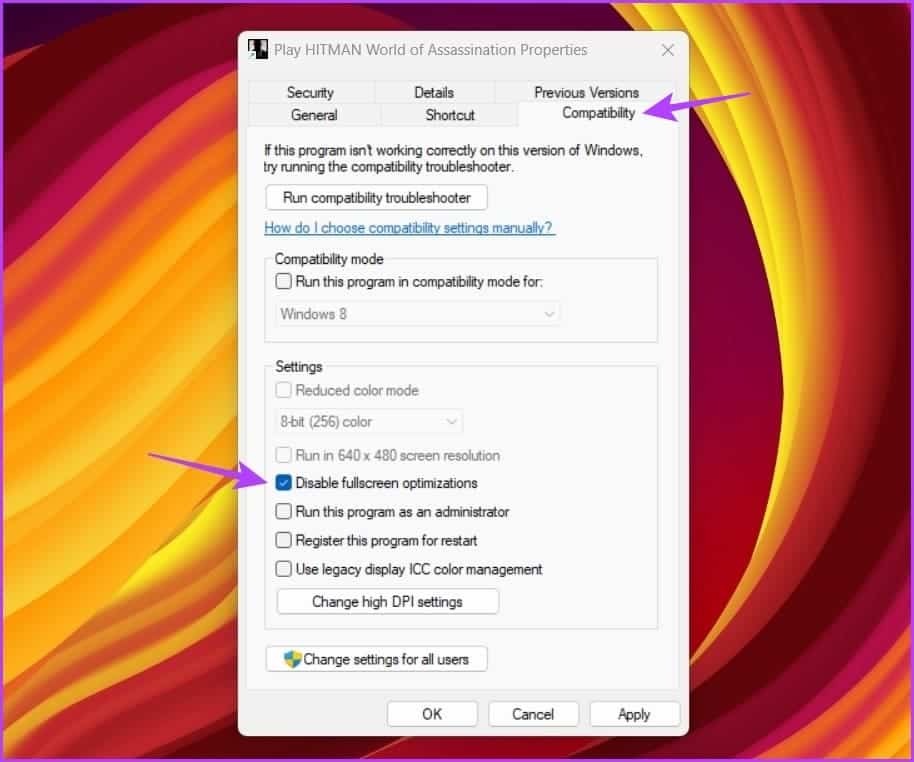 Disable-fullscreen-optimization-1 أفضل 6 طرق لإصلاح ظهور الشاشة السوداء عند الضغط على Alt + Tab في Windows
