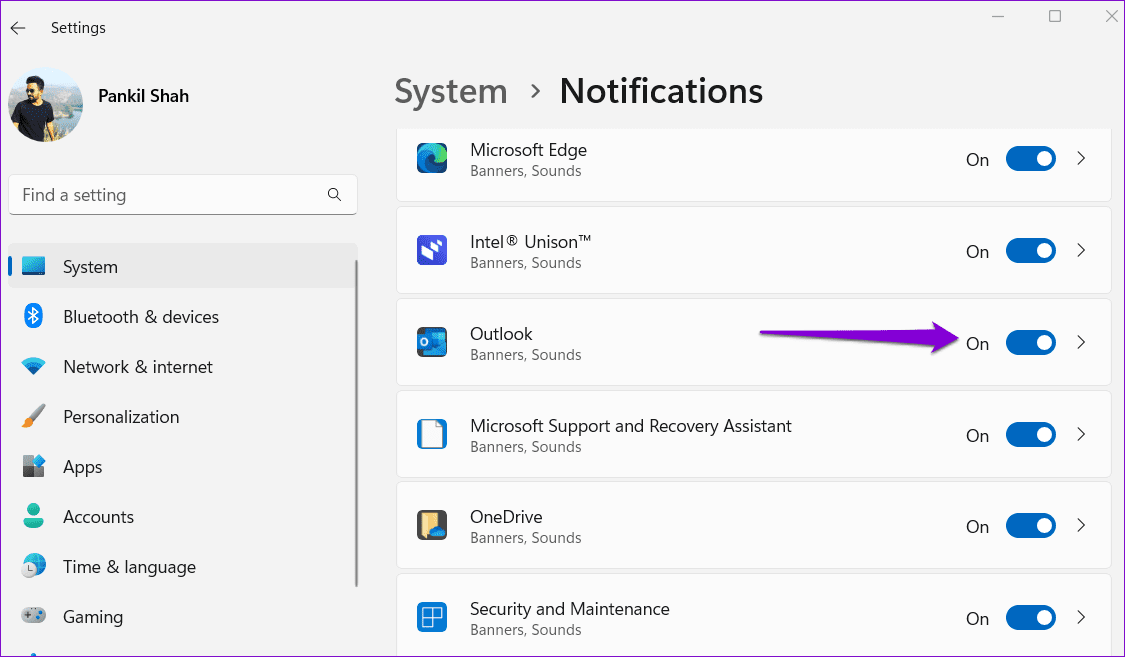Enable-Notifications-for-Outlook-in-Windows أفضل 7 طرق لإصلاح عدم ظهور تذكيرات Outlook في Windows