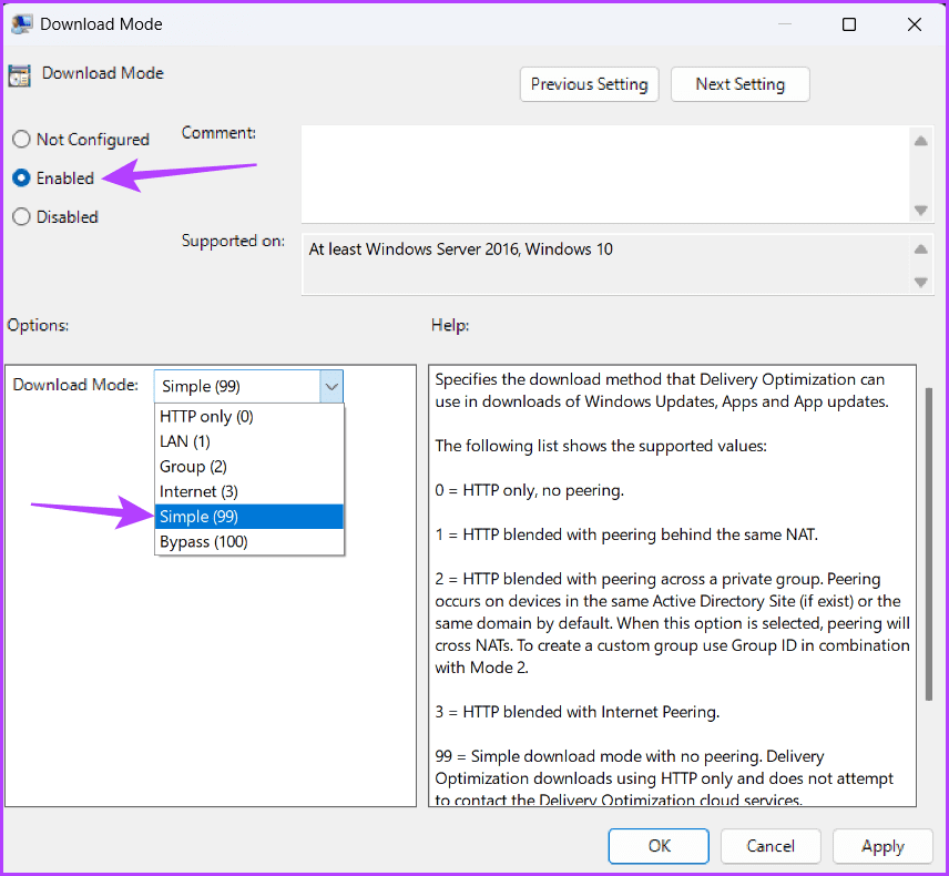 Enabled-option 4 طرق سريعة لتعطيل تحسين التسليم في Windows 11