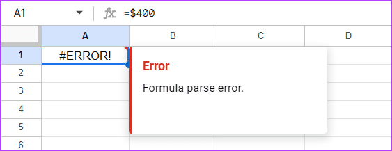 Error استكشاف أخطاء تحليل الصيغة في Google Sheets وإصلاحها