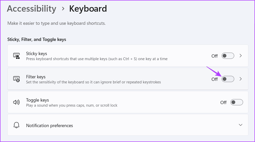Filter-keys أفضل 5 طرق لإصلاح مفتاح Caps Lock معكوس في Windows 11