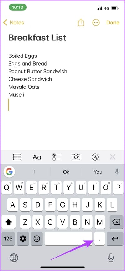 Full-Stop-Added كيفية إيقاف تشغيل ميزة Double Space لفترة على iPhone و Mac