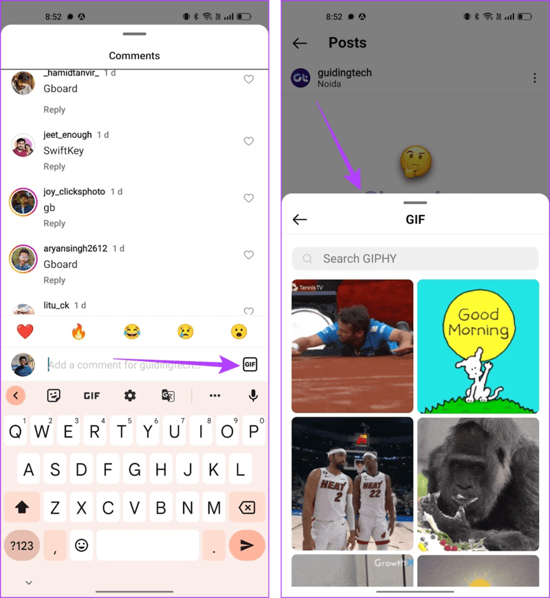 Instagram-GIF كيف تعلق بصورة GIF على منشورات Instagram