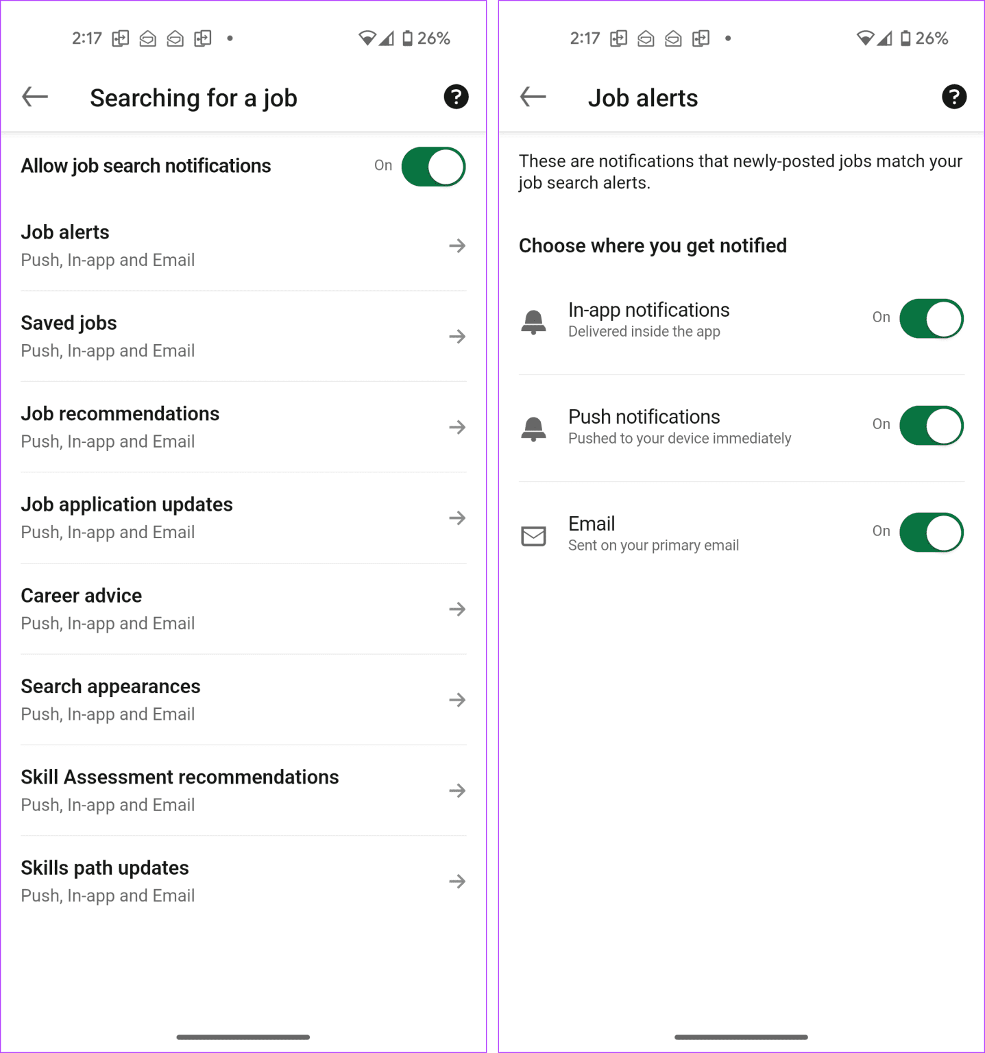 Linkedin-Phone-App-Settings-Job-Alerts-Off-1437x1536-1 كيفية إيقاف تشغيل تنبيهات الوظائف على LinkedIn على الهاتف المحمول والكمبيوتر الشخصي