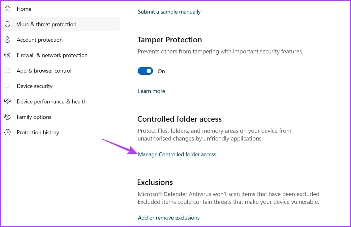Manage-Controlled-folder-access-2 أفضل 5 طرق للإصلاح مشكلة تسجيل الدخول إلى OneDrive على Windows 11