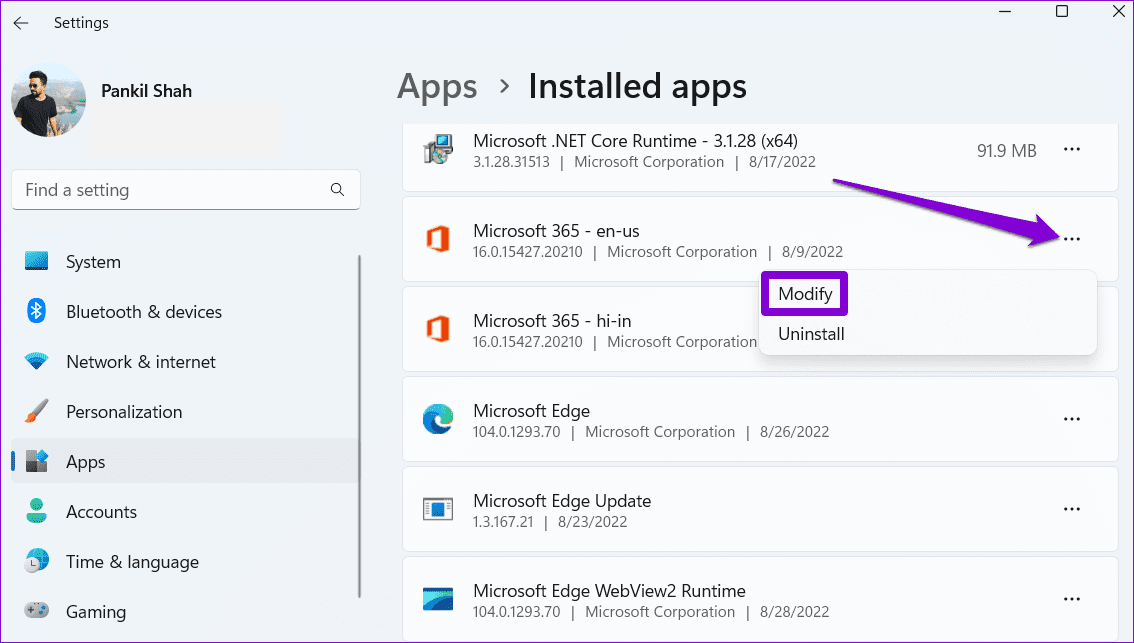Modify-Microsoft-Office-on-Windows-11-6-1 أفضل 6 طرق لإصلاح خطأ عثر Word على محتوى غير قابل للقراءة في Windows