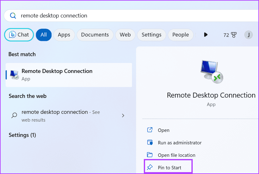 Open-Remote-Desktop-Connection-Tool-Using-Pinned-Shortcut 8 طرق سريعة لفتح أداة الاتصال بسطح المكتب البعيد في Windows 11