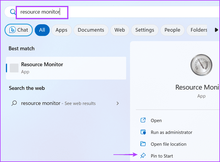 Open-Resource-Monitor-Using-Pinned-Shortcut 7 طرق سريعة لفتح مراقب الموارد في Windows 11