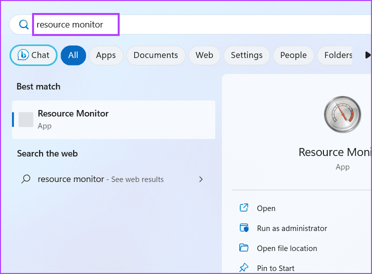 Open-Resource-Monitor-Using-Start-Menu 7 طرق سريعة لفتح مراقب الموارد في Windows 11