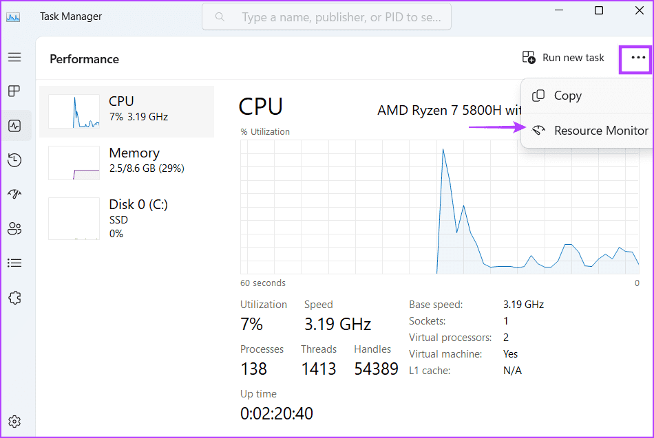 Open-Resource-Monitor-Using-Task-Manager-4 7 طرق سريعة لفتح مراقب الموارد في Windows 11