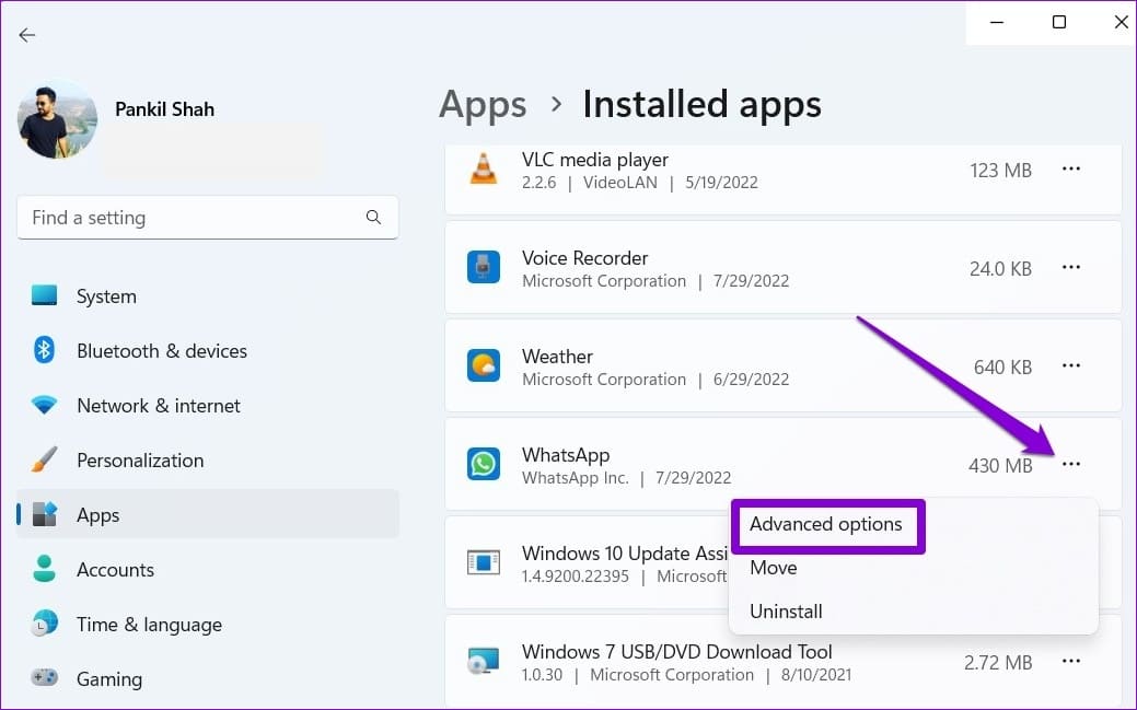 Open-WhatsApp-Advanced-Options-1 أفضل 5 طرق لإصلاح تسجيل الخروج المستمر لتطبيق WhatsApp سطح المكتب على Windows