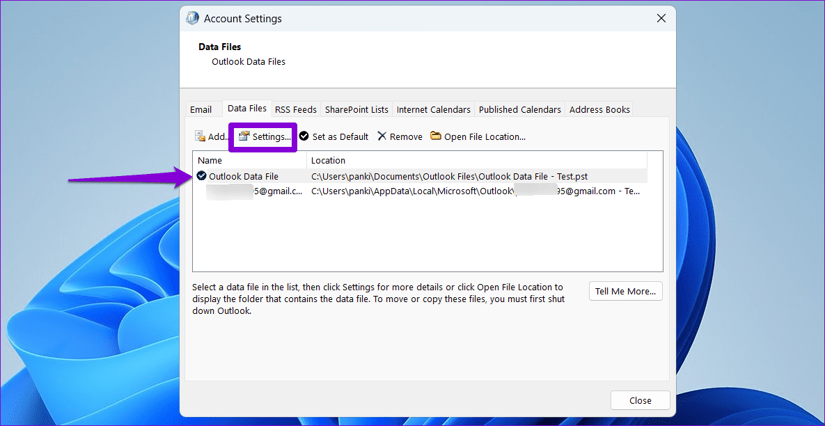 Outlook-Data-File-Settings-1 أفضل 5 إصلاحات لخطأ وصل ملف بيانات Outlook إلى الحد الأقصى للحجم في Windows