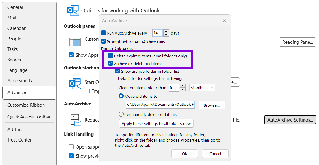 Outlook-Data-File-Settings-2 أفضل 5 إصلاحات لخطأ وصل ملف بيانات Outlook إلى الحد الأقصى للحجم في Windows