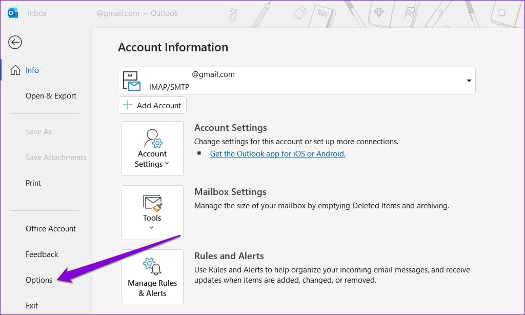 Outlook-Options-8 أفضل 5 إصلاحات لخطأ وصل ملف بيانات Outlook إلى الحد الأقصى للحجم في Windows