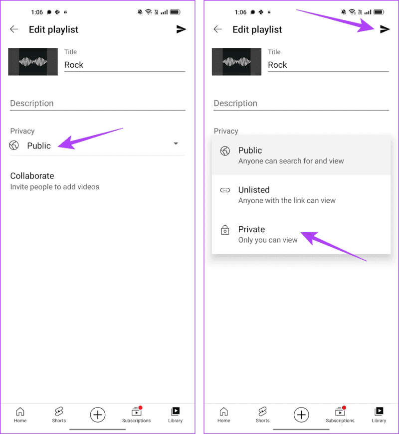 Private-and-Save-Changes كيفية إنشاء قائمة تشغيل YouTube خاصة وإخفاؤها على iPhone و Android والويب