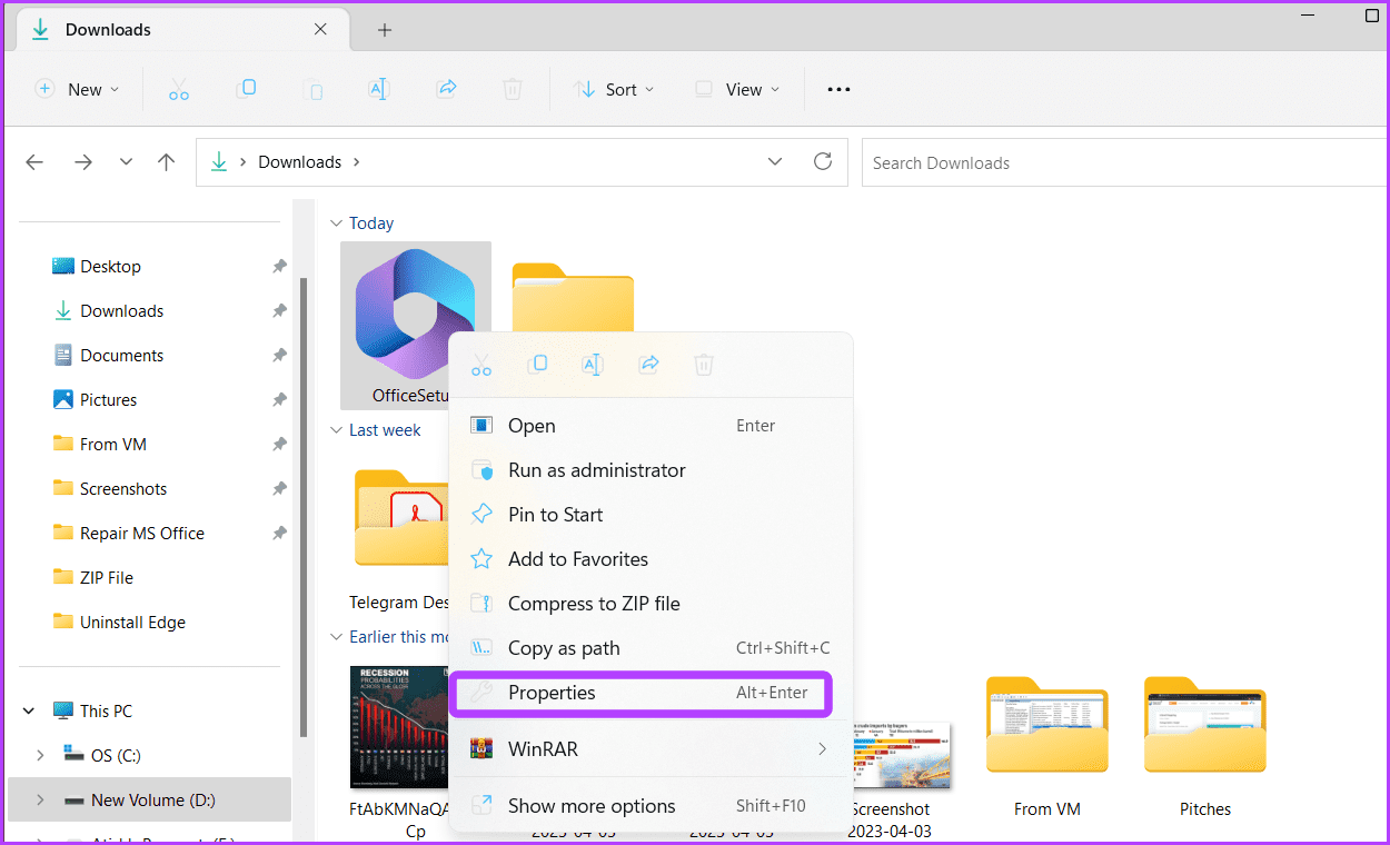Properties-option أفضل 7 طرق لإصلاح مشكلة Microsoft Office عالق عند تجهيز الأشياء في Windows 11