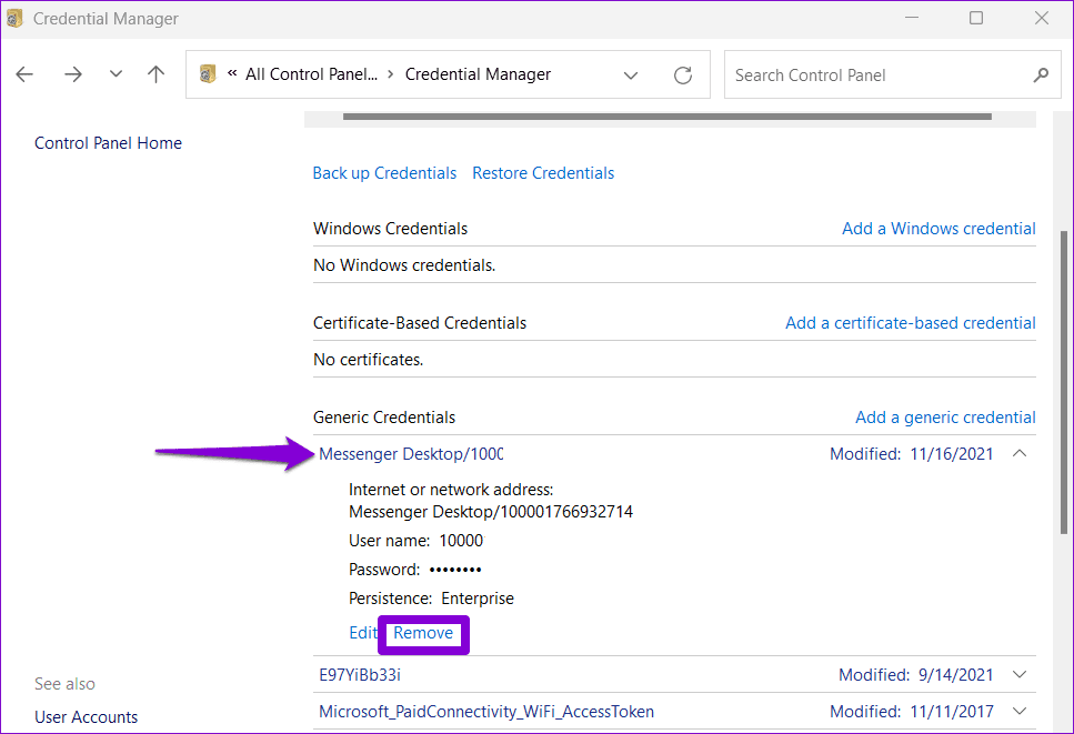 Remove-Account-from-Credential-Manager-1 كيفية الوصول إلى إدارة بيانات الاعتماد واستخدامه على Windows 10 و Windows 11