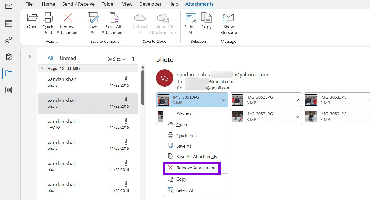 Remove-Attachments-in-Outlook أفضل 5 إصلاحات لخطأ وصل ملف بيانات Outlook إلى الحد الأقصى للحجم في Windows