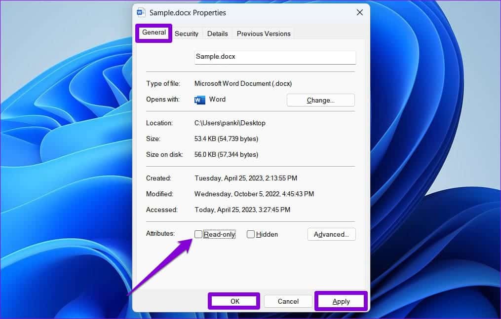 Remove-Read-Only-Attribute-for-File أفضل 6 طرق لإصلاح خطأ عثر Word على محتوى غير قابل للقراءة في Windows
