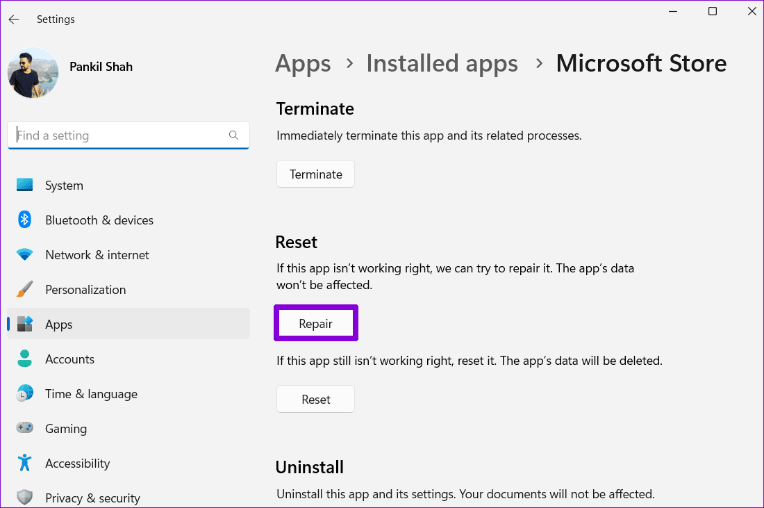 Repair-Microsoft-Store-3 أفضل 8 إصلاحات لخطأ لن يعمل هذا التطبيق على جهازك في Microsoft Store