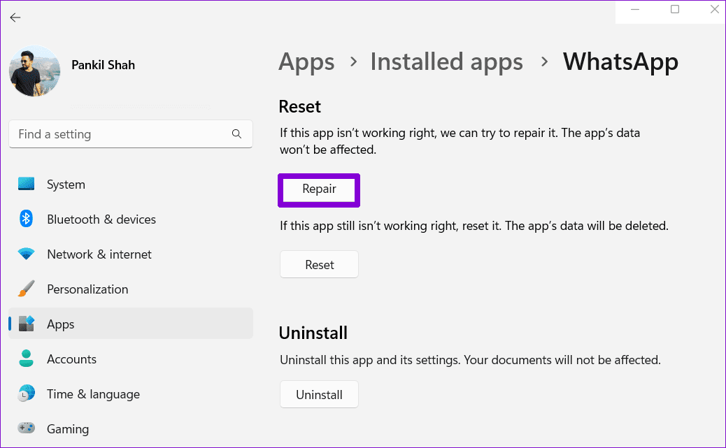 Repair-WhatsApp-on-Windows-11-1 أفضل 5 طرق لإصلاح تسجيل الخروج المستمر لتطبيق WhatsApp سطح المكتب على Windows