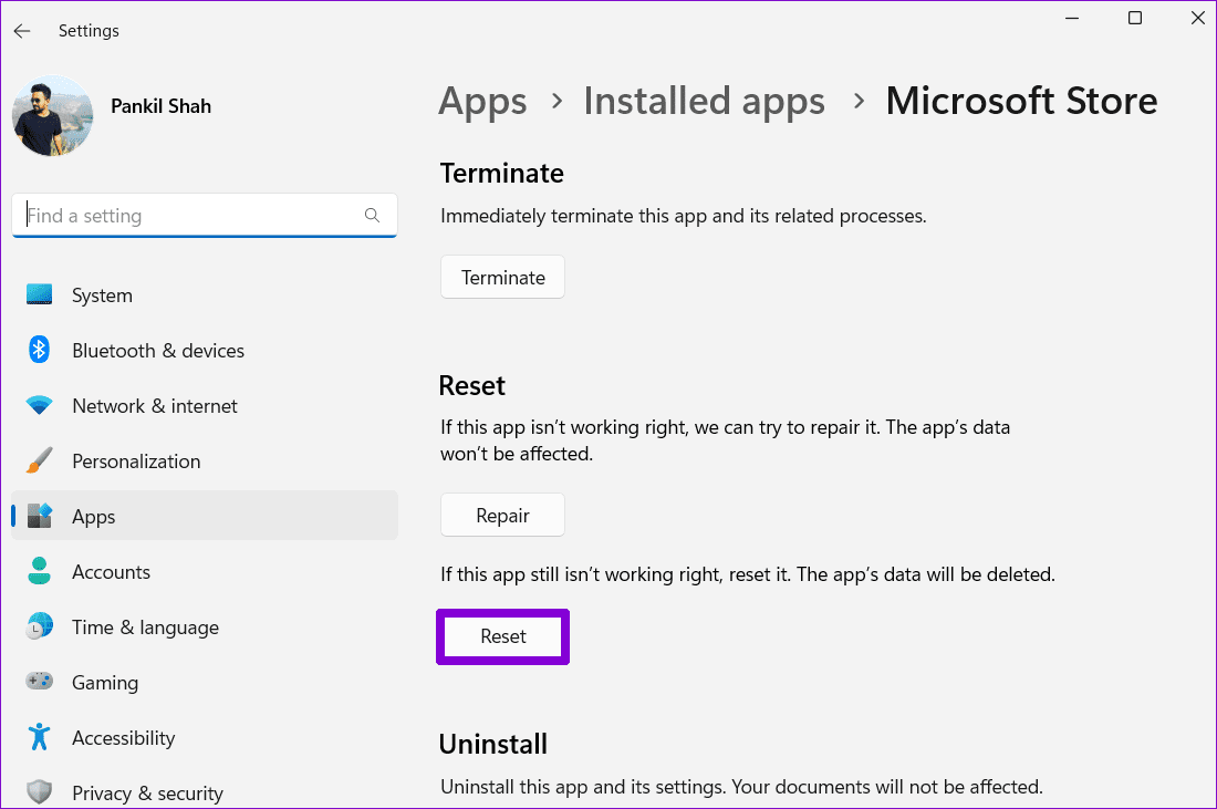 Reset-Microsoft-Store-3 أفضل 8 إصلاحات لخطأ لن يعمل هذا التطبيق على جهازك في Microsoft Store