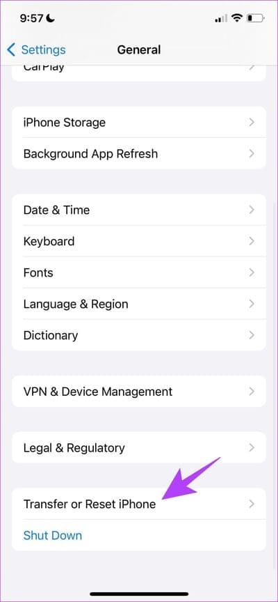 Select-Transfer-or-Reset-iPhone-3-1 كيفية إصلاح "الموقع غير متوفر" على iPhone