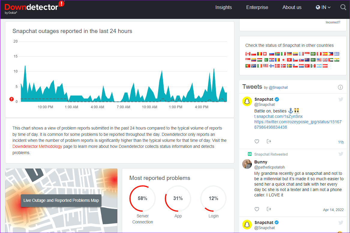 Snapchat-Server-Status-1 أهم 7 إصلاحات لعدم السماح بتصدير لقطات Snaps على Snapchat إلى الهاتف