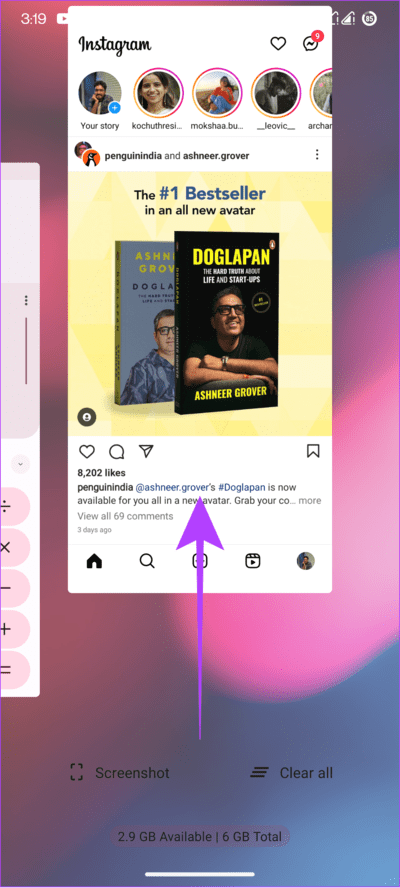 Swipe-up-to-clear-app-from-recents 9 طرق سهلة لإصلاح عدم ظهور Instagram في آخر نشاط