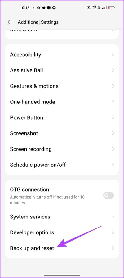 Tap-on-Backup-and-Reset 10 طرق لإصلاح عدم عمل تطبيق YouTube Music في الخلفية