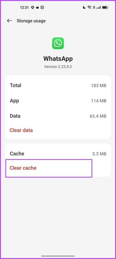Tap-on-Clear-Cache-1 9 طرق لإصلاح تعذر إرسال مستندات متعددة على WhatsApp على Android