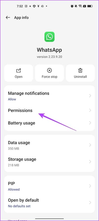 Tap-on-Permissions 9 طرق لإصلاح تعذر إرسال مستندات متعددة على WhatsApp على Android