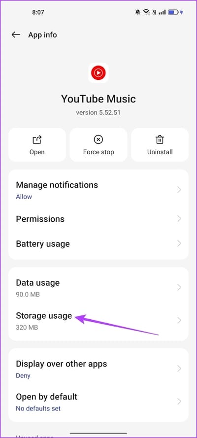Tap-on-Storage-Usage-2 10 طرق لإصلاح عدم عمل تطبيق YouTube Music في الخلفية