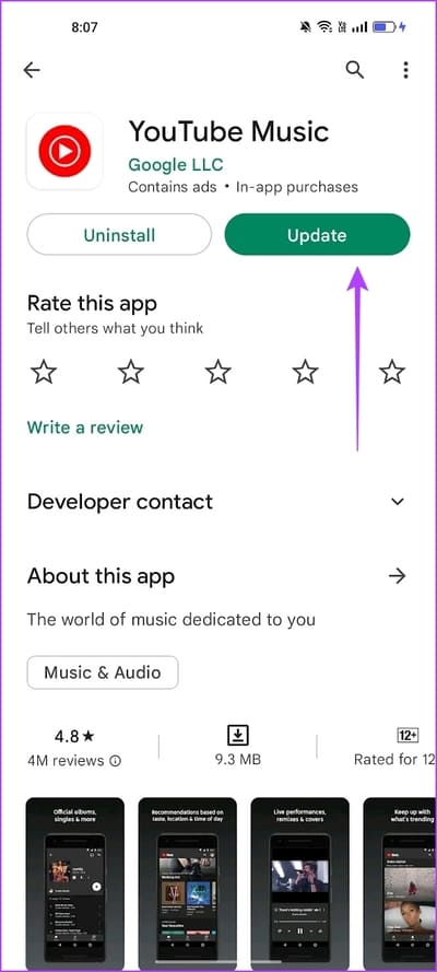 Tap-on-Update-1 10 طرق لإصلاح عدم عمل تطبيق YouTube Music في الخلفية