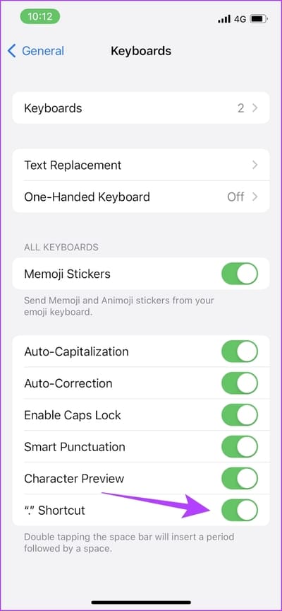 Turn-off-Toggle-for-Shortcut كيفية إيقاف تشغيل ميزة Double Space لفترة على iPhone و Mac