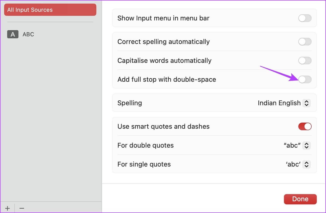 Turn-off-toggle-for-add-full-stop كيفية إيقاف تشغيل ميزة Double Space لفترة على iPhone و Mac