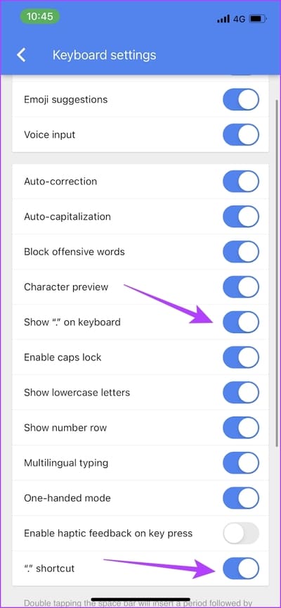 Turn-on-Toggles كيفية إيقاف تشغيل ميزة Double Space لفترة على iPhone و Mac