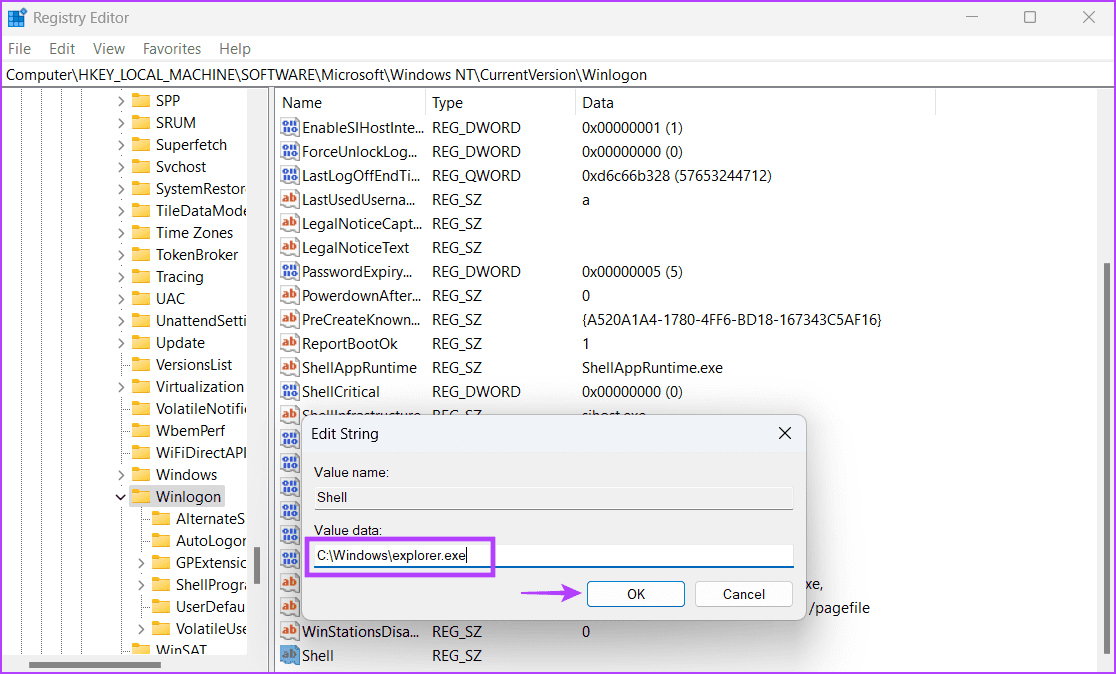 Tweak-the-Registry-4 أفضل 7 طرق لإصلاح عدم عمل Explorer.exe عند بدء التشغيل على Windows 11