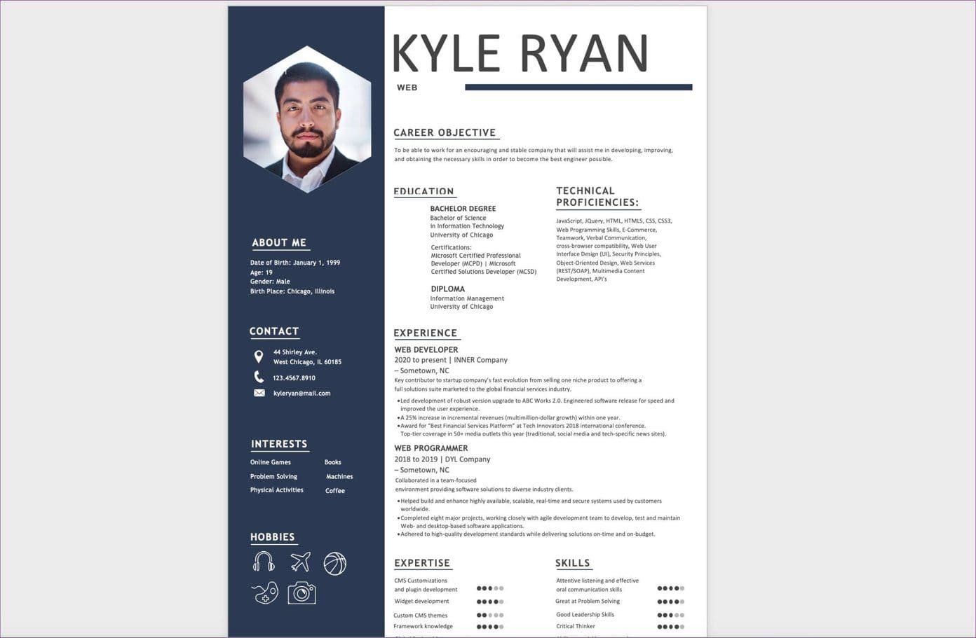 Web-developer-Resume_4d470f76dc99e18ad75087b1b8410ea9 أفضل القوالب لإنشاء سيرة ذاتية على Microsoft Word