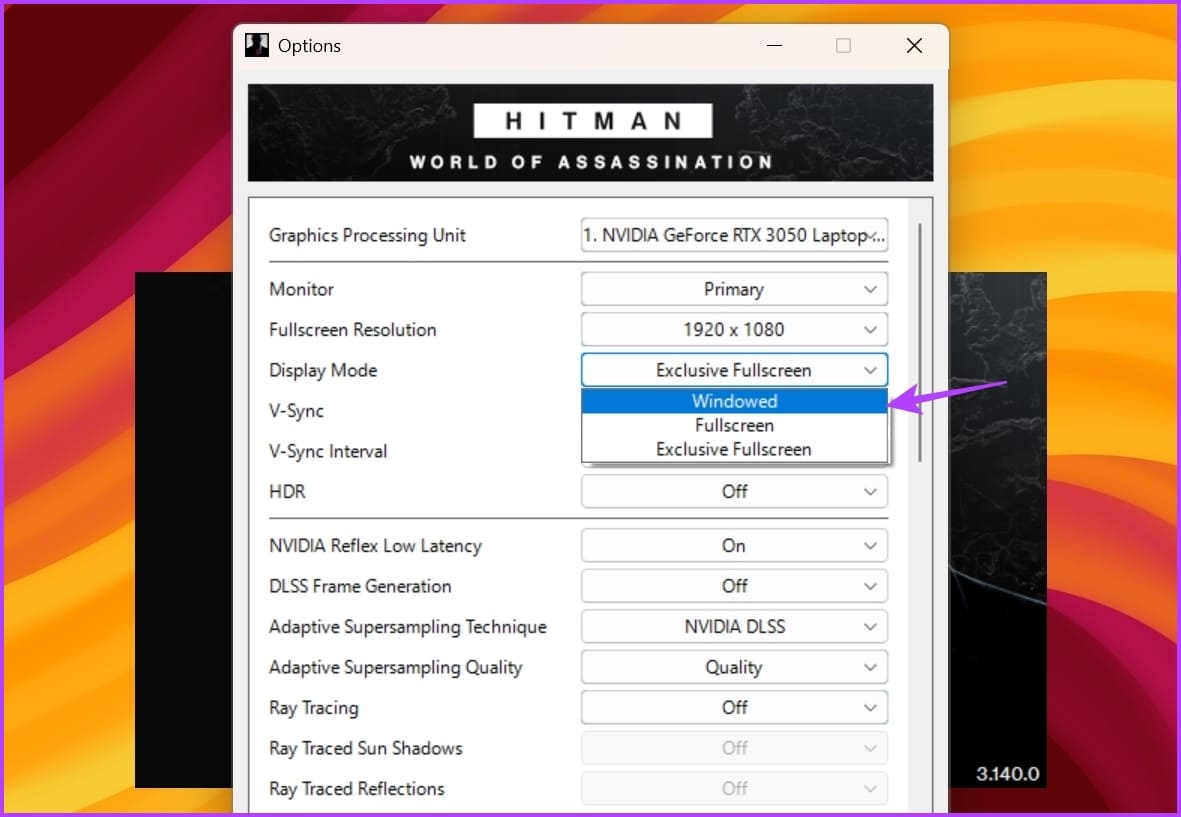Windowed-option أفضل 6 طرق لإصلاح ظهور الشاشة السوداء عند الضغط على Alt + Tab في Windows